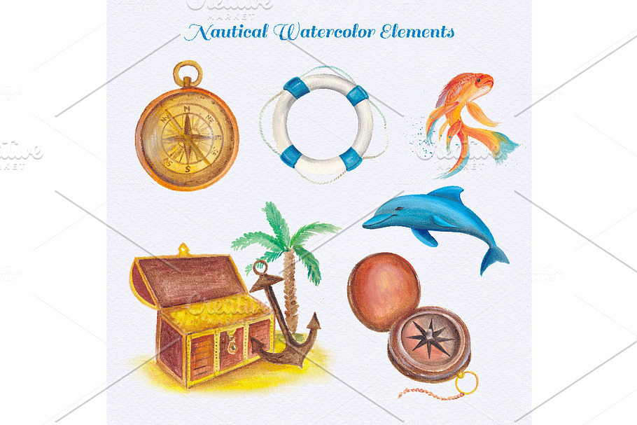 Nautical watercolor elements in Objects - product preview 8