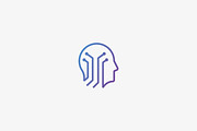 Human head brain vector logotype. Tech mind electronic education logo icon