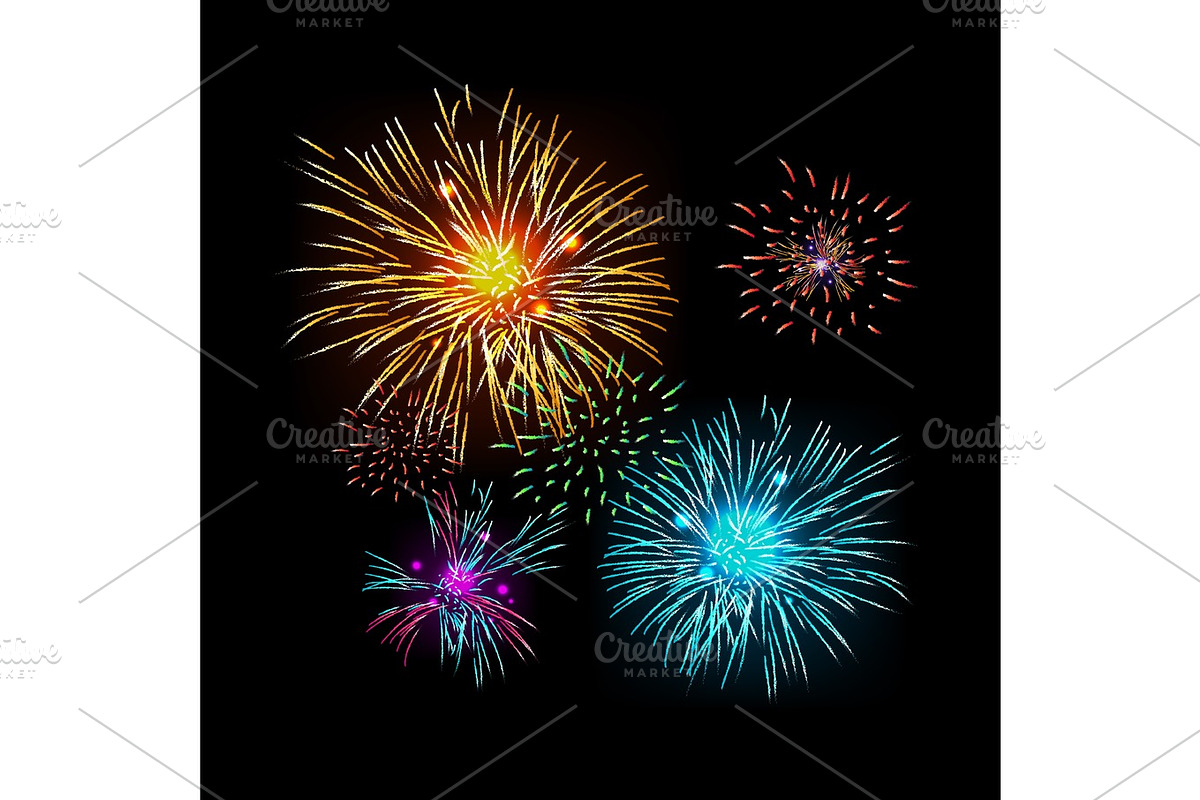 Colorful fireworks isolated on the dark background. in Objects - product preview 8