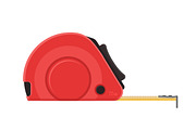 Self-retracting tape measure. Red ruler. flat icon.