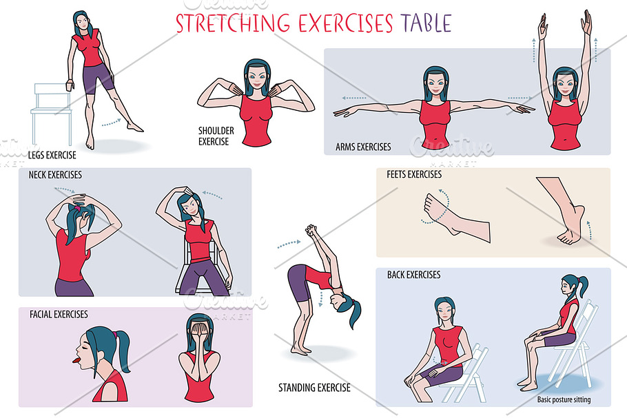 Stretching Exercises Table in Illustrations - product preview 8