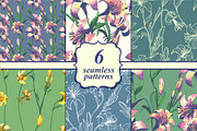 Set of six seamless floral patterns