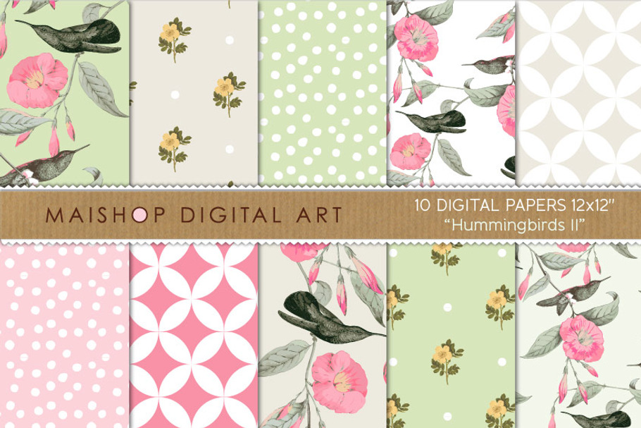 Digital Paper - Hummingbirds II in Patterns - product preview 8