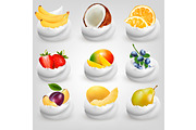 Big collection of fruit in cream