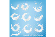 Splash of milk. Vector set