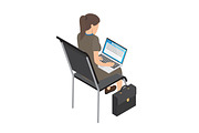 Businesswoman with Laptop on Chair Illustration
