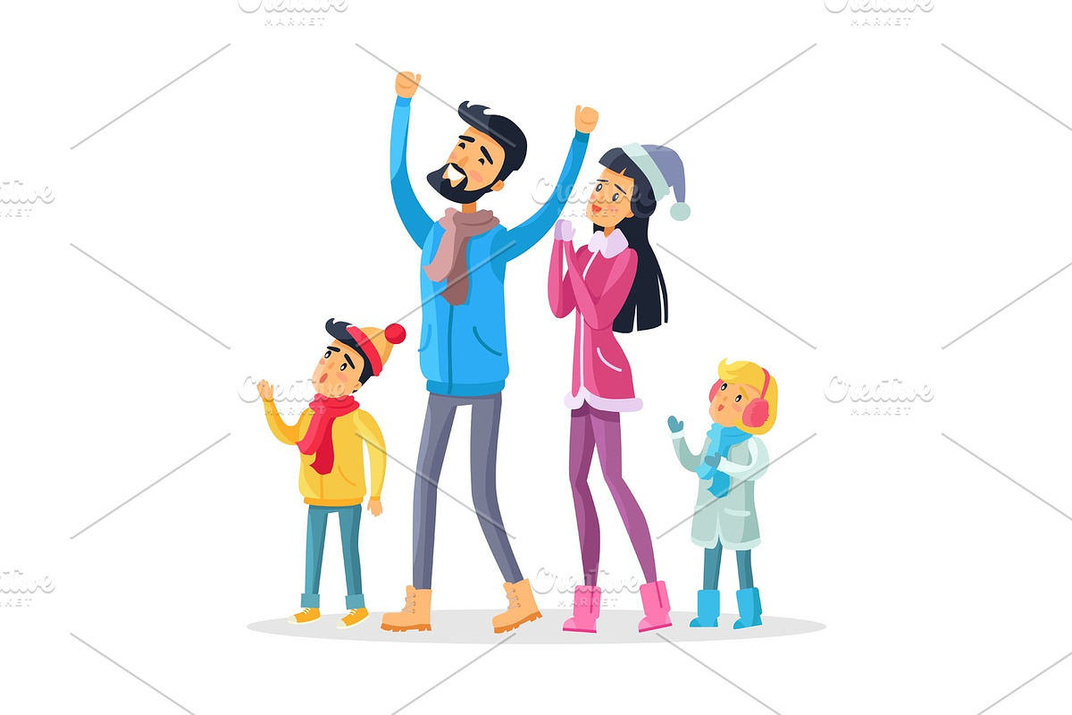 Family Together Celebrate New Year and Look up in Illustrations - product preview 8
