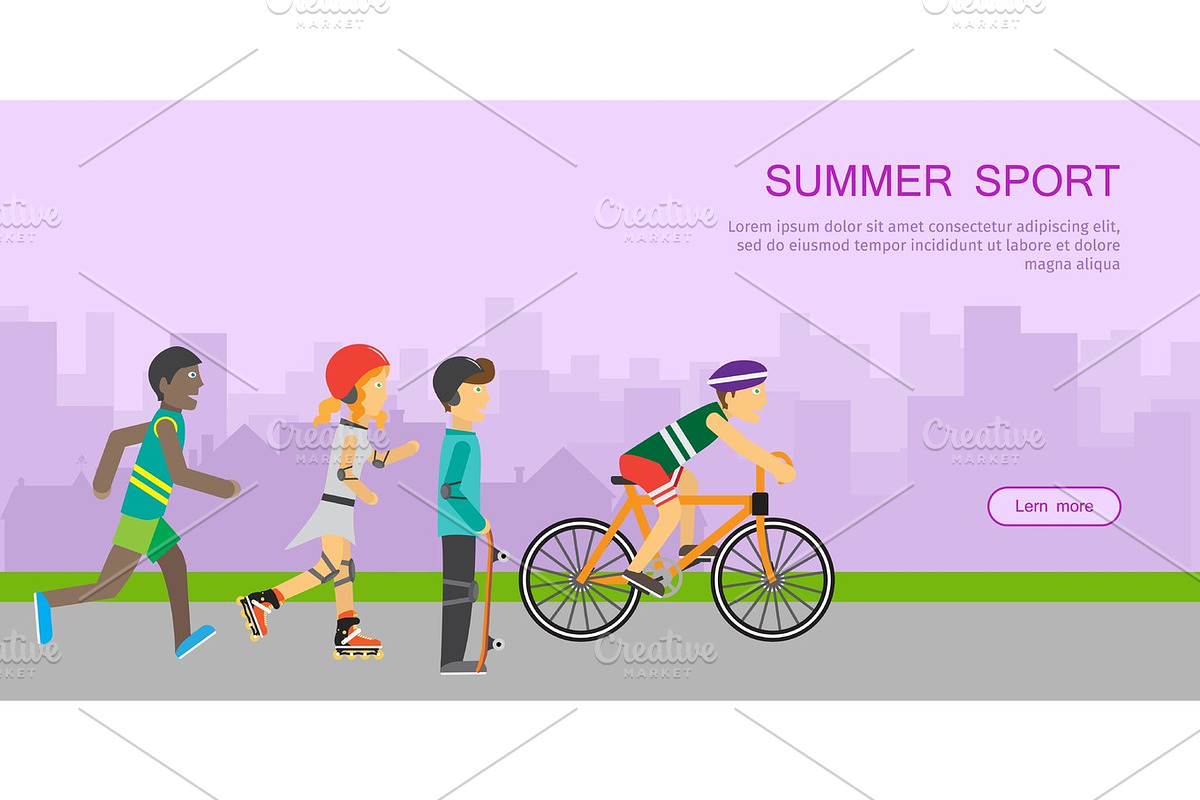 Children Going in for Sport Web Banner Poster. in Illustrations - product preview 8