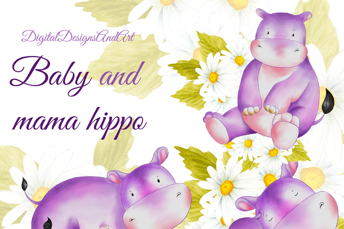 Cute baby and mama hippo in Illustrations - product preview 8