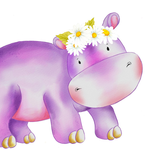Cute baby and mama hippo in Illustrations - product preview 2