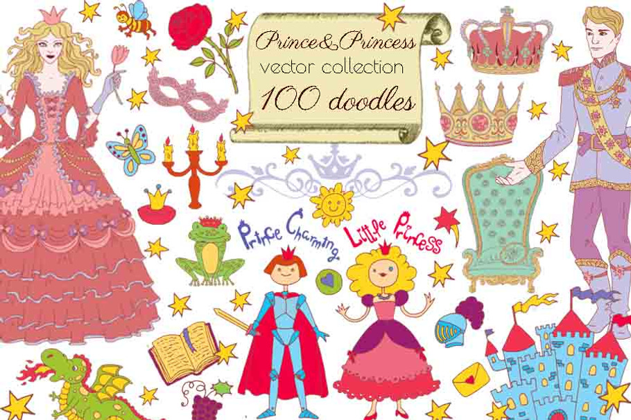 Colorful prince and princess concept in Illustrations - product preview 8