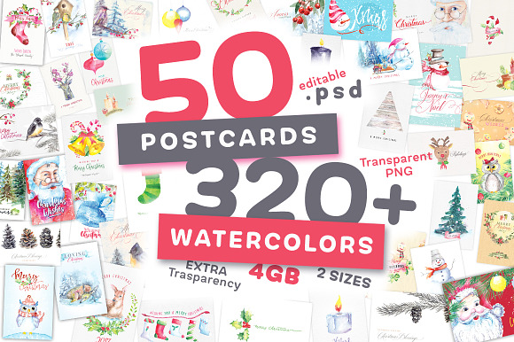 Watercolor Christmas Bundle - $13 in Illustrations - product preview 1