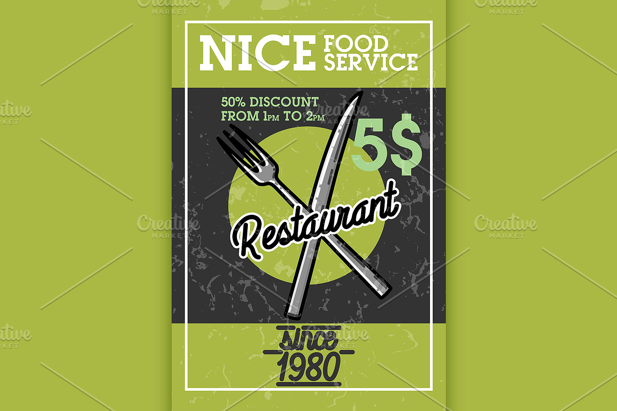 Color vintage restaurant banner in Illustrations - product preview 8