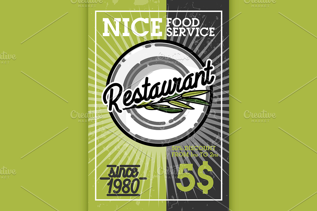 Color vintage restaurant banner in Illustrations - product preview 8