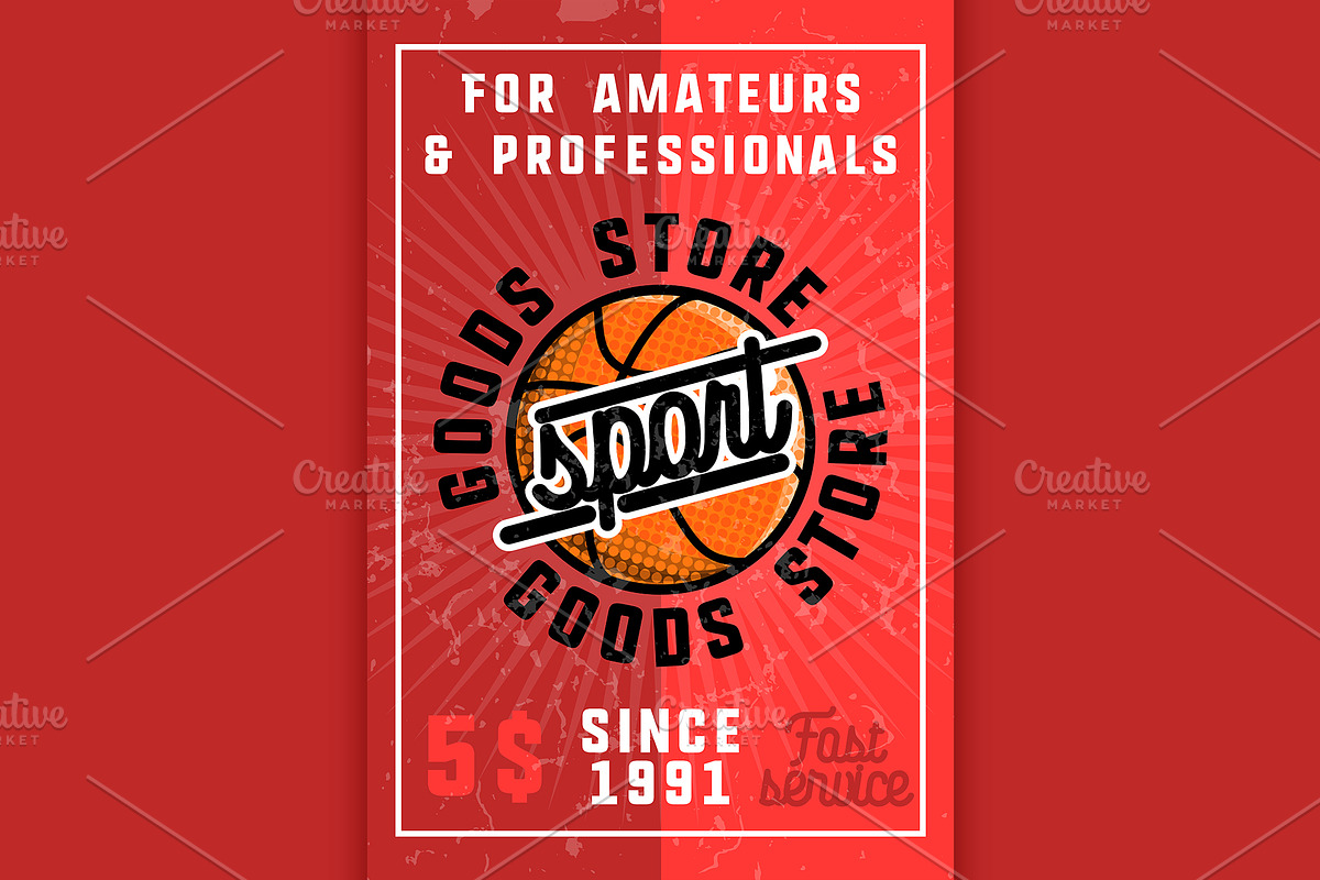 Color vintage sport goods banner in Illustrations - product preview 8