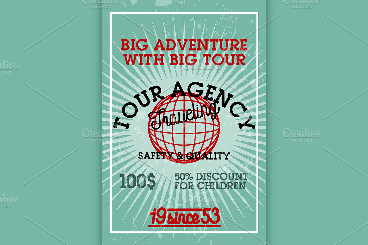 Color vintage tour agency banner in Illustrations - product preview 8