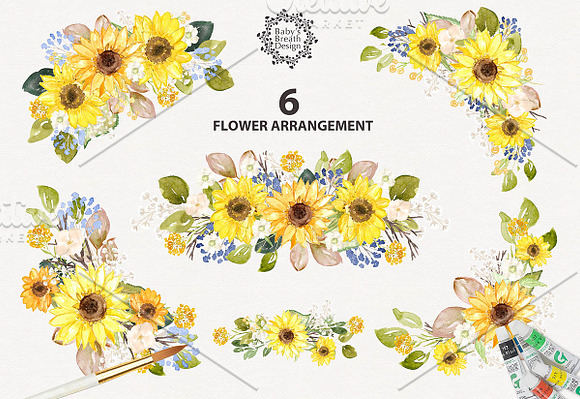 -50%Watercolor Sunflower design in Illustrations - product preview 1