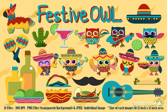 FestiveOWL Digital Clipart in Illustrations - product preview 1