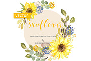-50% Vector Watercolor Sunflower