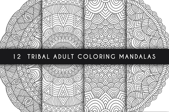 12 tribal adult coloring mandalas  in Illustrations - product preview 1