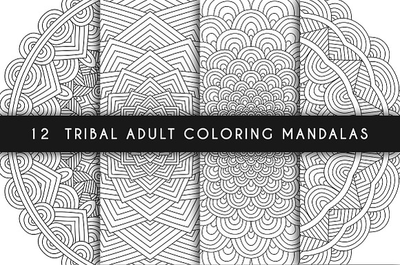 12 tribal adult coloring mandalas  in Illustrations - product preview 2