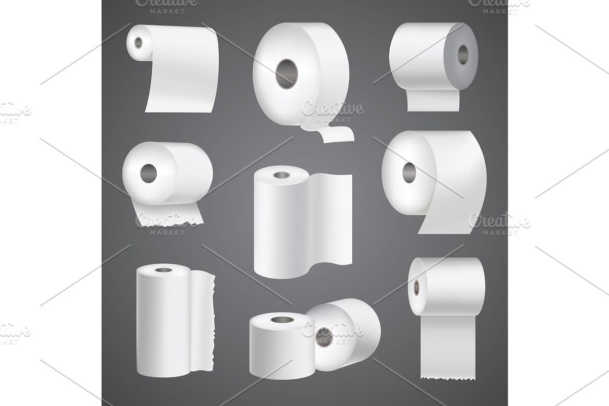 Realistic toilet paper roll mock up set isolated vector illustration blank white 3d packaging kitchen towel template in Illustrations - product preview 8