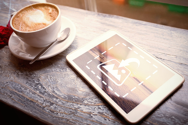 Tablet On Table With Coffee Mockup