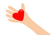 Hand arm holding red shining heart