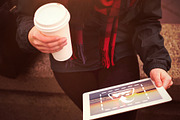 Holding Tablet And Coffee Mockup