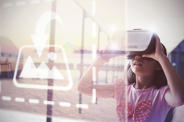 Girl Using VR Headset Mockup