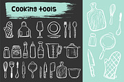 Cooking tools doodle icons