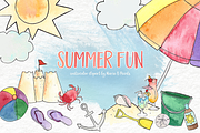 Watercolor Clip Art - Summer Beach 