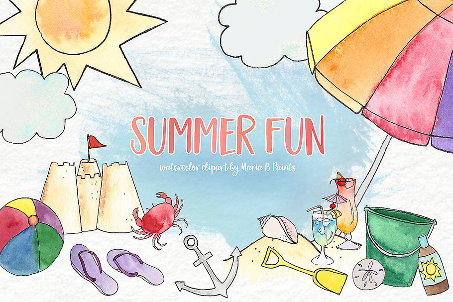 Watercolor Clip Art - Summer Beach  in Illustrations - product preview 8