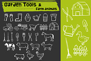 Garden tools & farm animals doodle