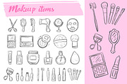 Makeup items doodle icons