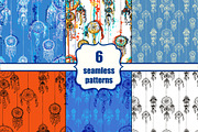 six hand drawn seamless patterns