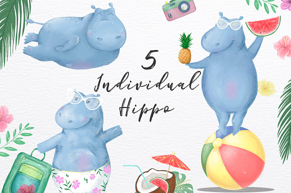Hippo Beach Travel. Summer Set in Illustrations - product preview 1