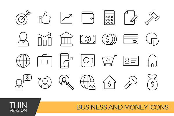 Business and money thin line icons