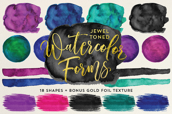 Jewel Tone Watercolor Forms & Shapes