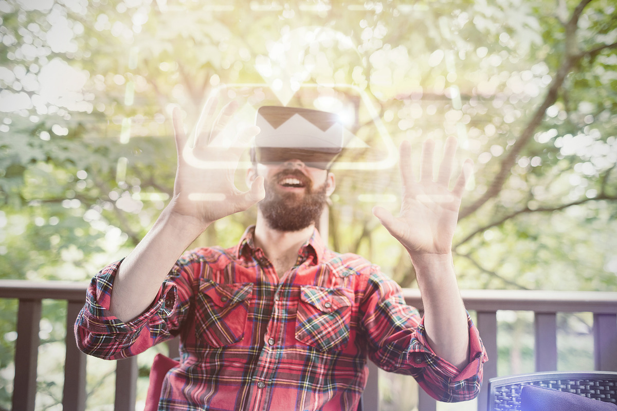 Man Using VR Headset In Park Mockup in Templates - product preview 8