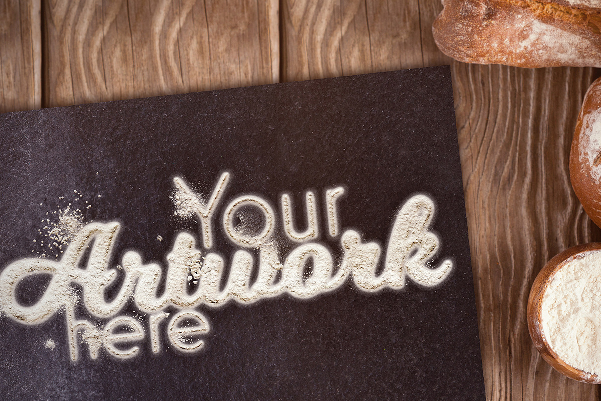 Slate With Bread & Flour Mockup in Templates - product preview 8