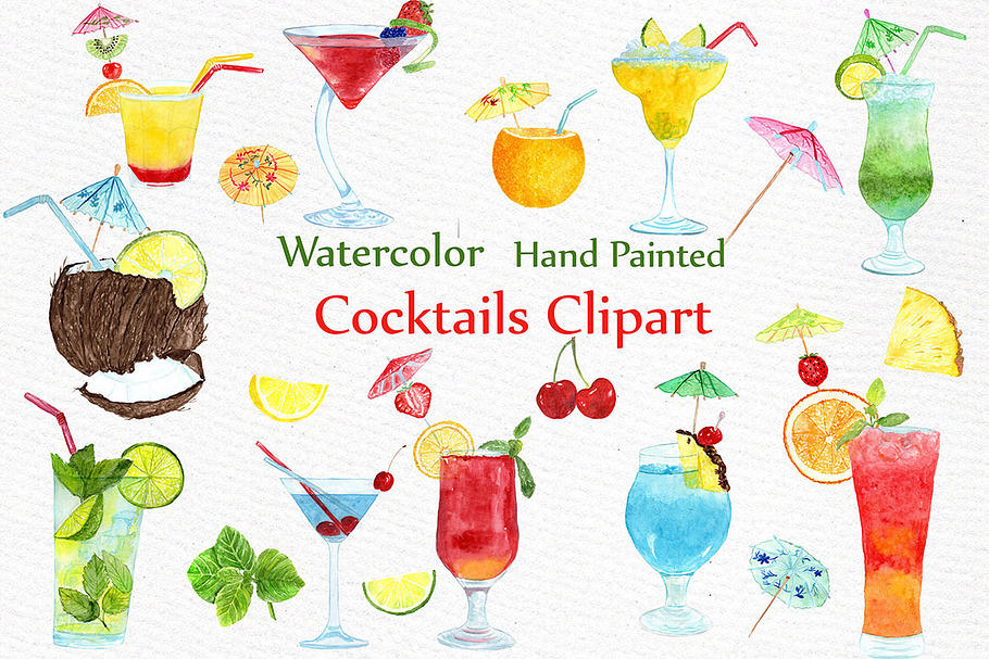 Watercolor Cocktails clipart in Illustrations - product preview 8