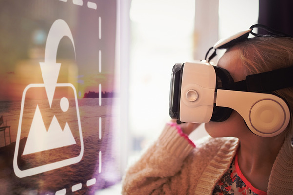 Girl Using VR Headset Screen Mockup