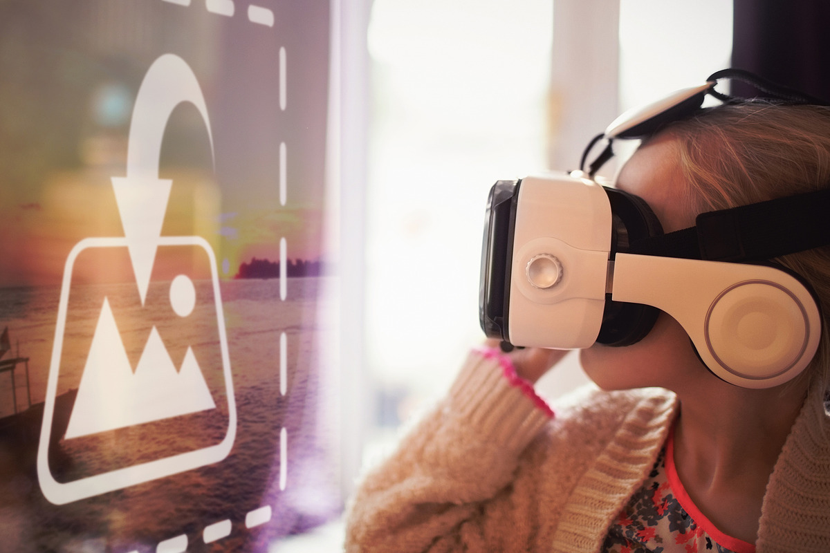Girl Using VR Headset Screen Mockup in Templates - product preview 8