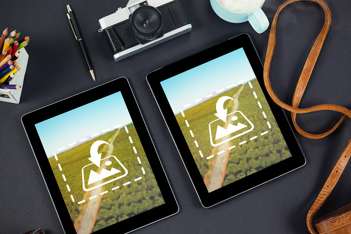 Two Tablets On Creative Desk Mockup in Templates - product preview 8