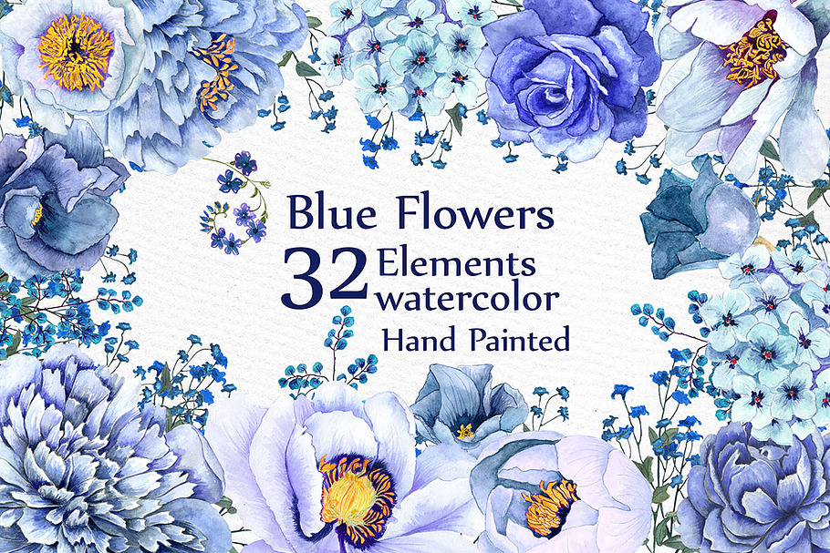 Blue watercolor flowers clipart