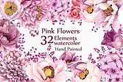 Pink watercolor flowers clipart