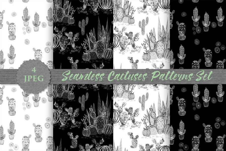 SALE MONOCHROMIC cactuses patterns in Patterns - product preview 8