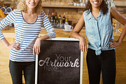 Women With Chalkboard Sign Mockup