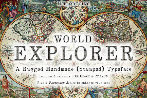 World Explorer Handmade Stamped Font in Serif Fonts - product preview 6